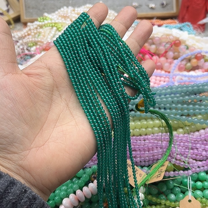 玛瑙/玉髓珠宝半成品未镶嵌2条3mm绿玛瑙