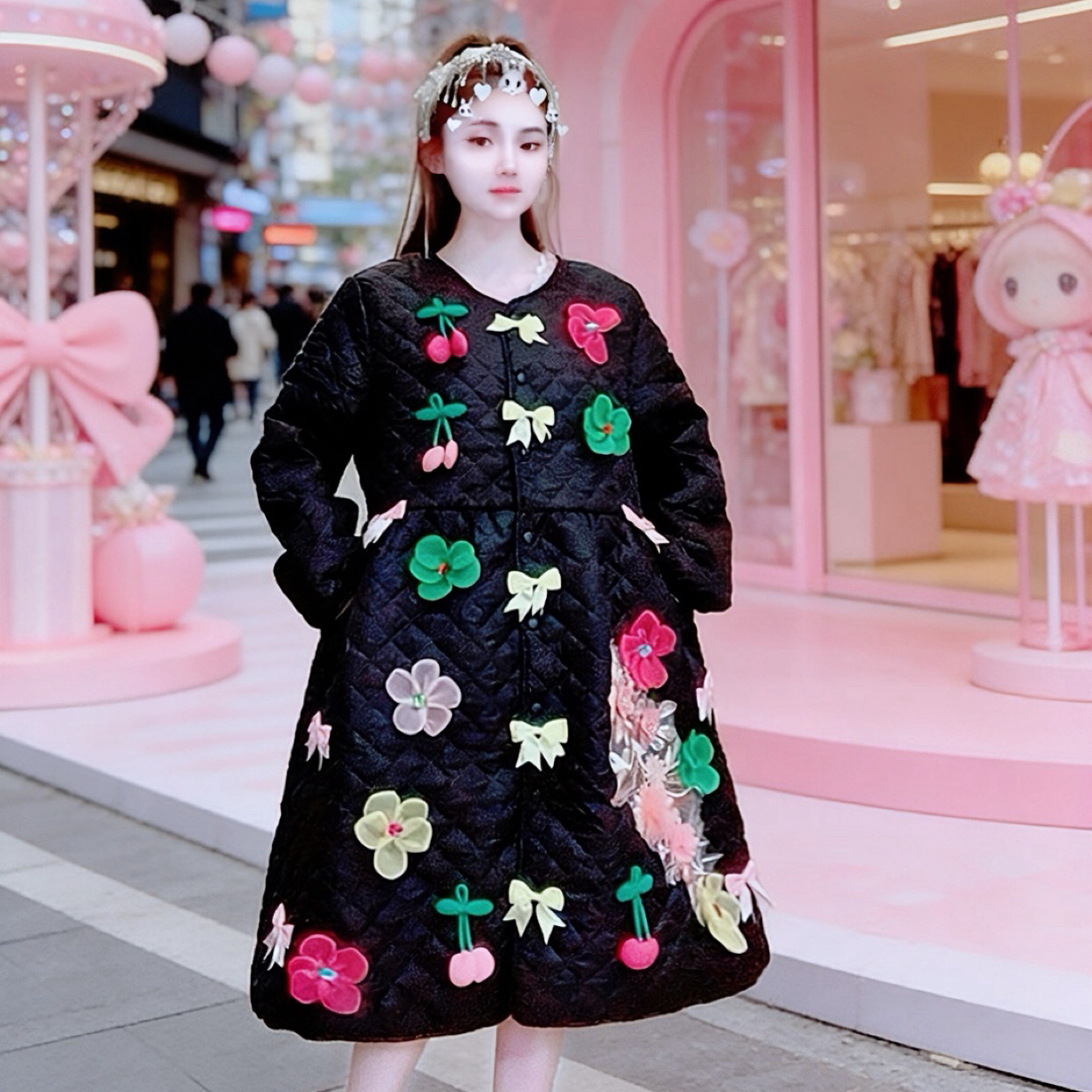 【面条仙仙】3886#原创新品甜美气质风长款轻薄棉服外套