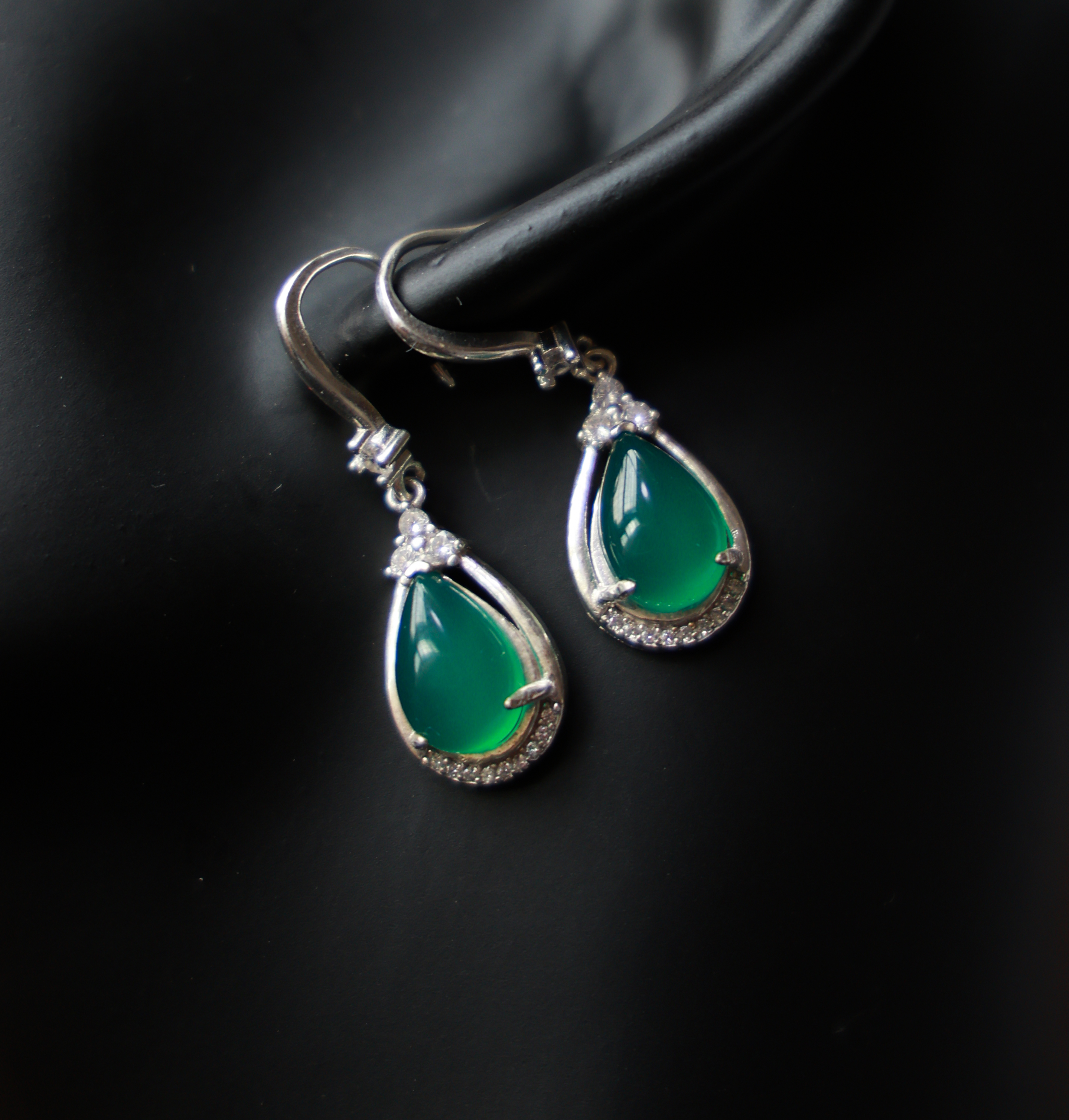 足银耳饰 【绿水滴】新中式 气质耳环足银