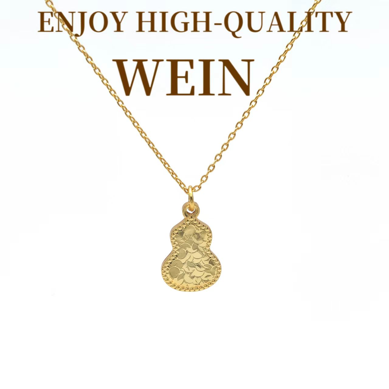 WEIN 铜合金项链 轻奢气质镀K金色葫芦手工雕刻龙鳞纹精致坠链