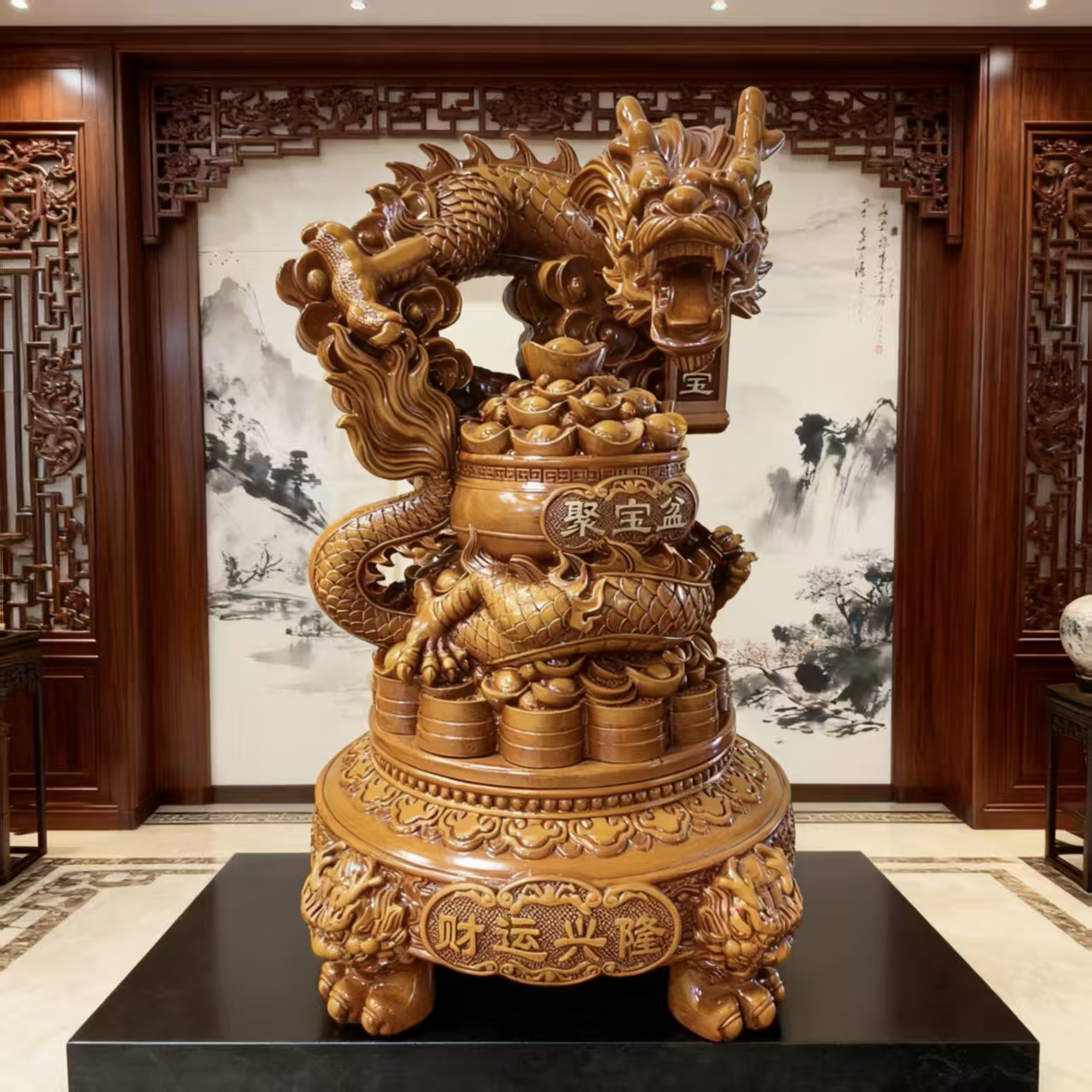 （米运兴隆）祥龙中式玄关家居开业乔迁装饰摆件FM（约高30*长20cm）