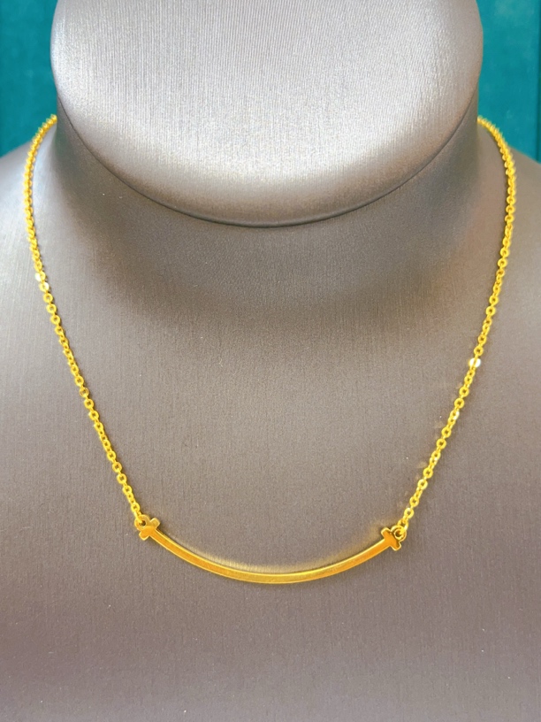 瑞涵轻奢 足金极简微笑锁骨项链