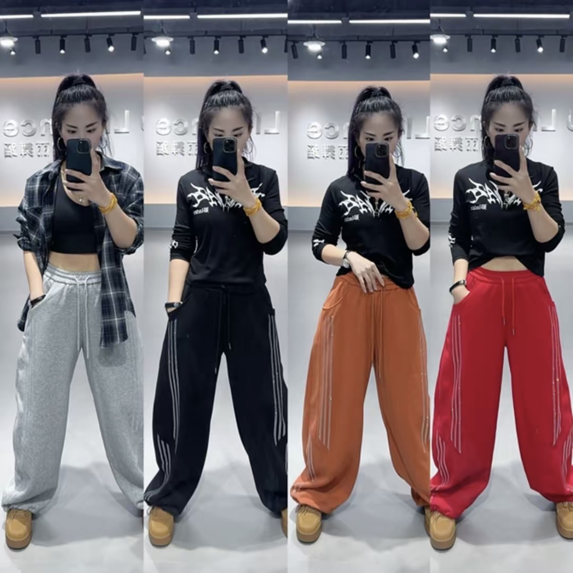 DD3934#秋冬新品时尚闪钻显瘦阔腿裤