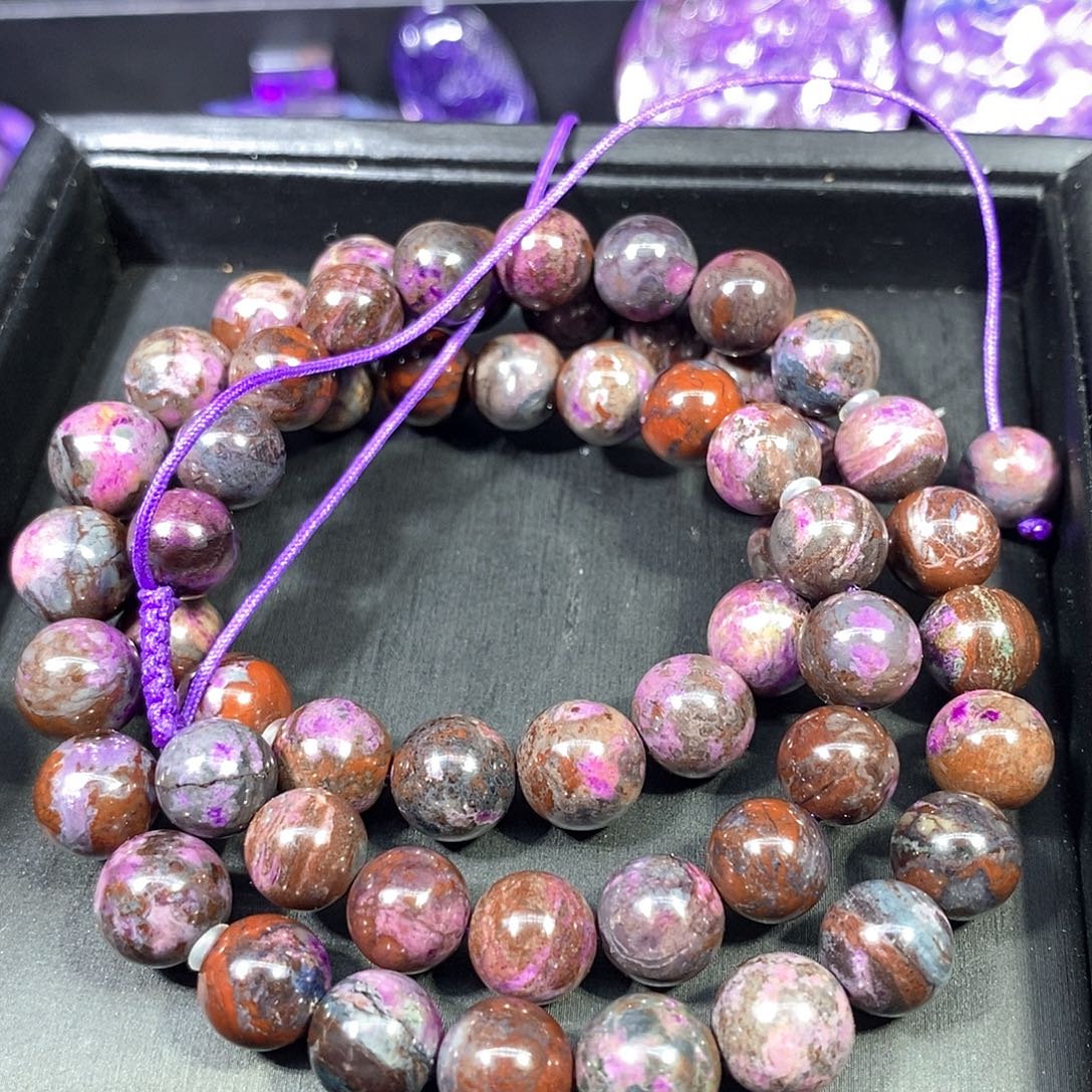 苏纪石（舒俱来）未镶嵌南非老矿舒俱来泥地樱花圆珠直链