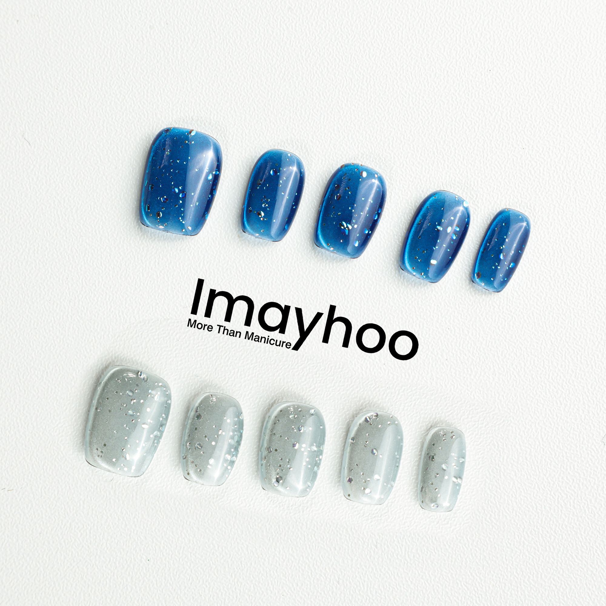 Imayhoo纯手工高定穿戴甲【跳色猫眼系列】短方爆闪玻璃珠猫眼显白