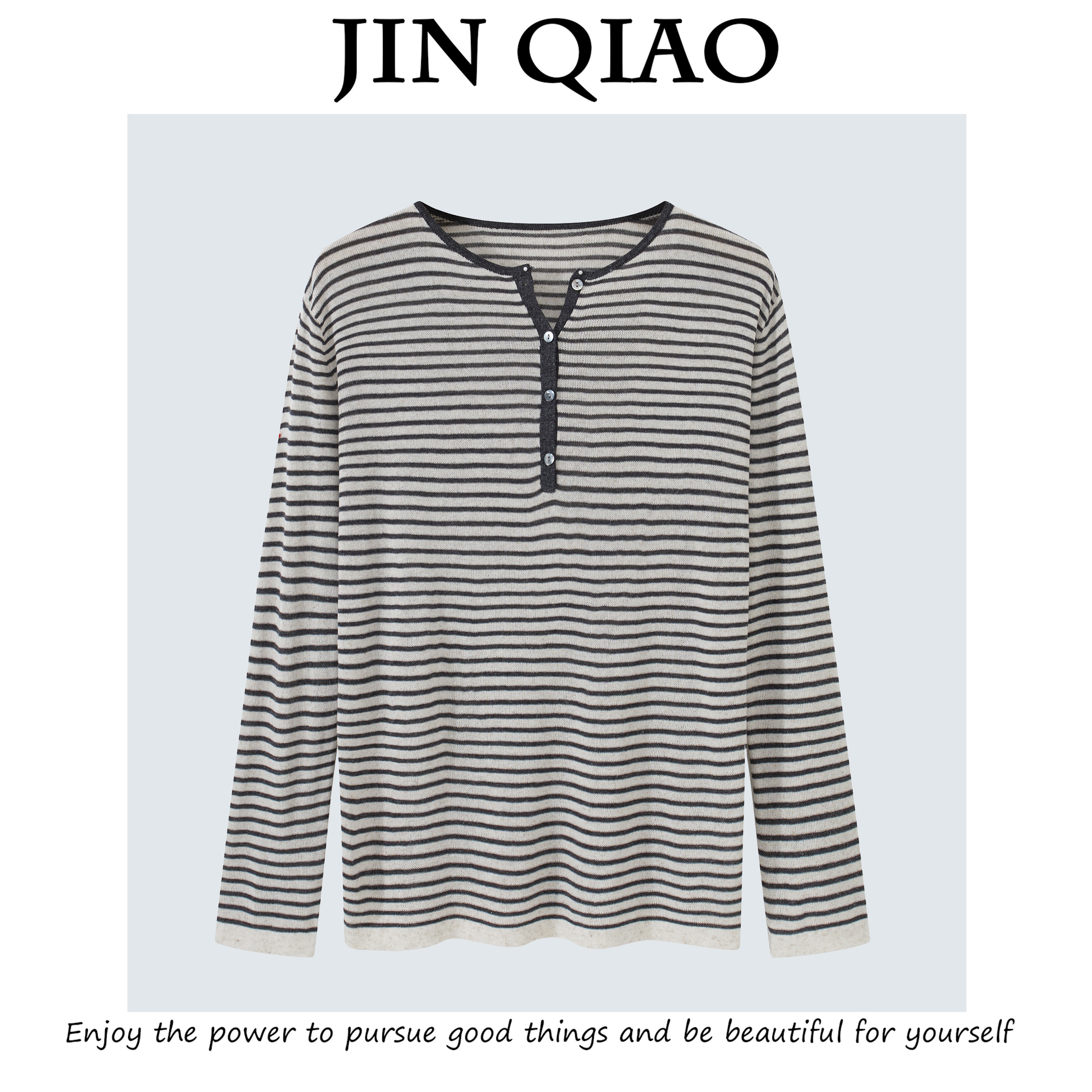 JIN QIAO【雅诺】夏季防晒莱塞尔天丝亚麻针织衫条纹上衣#29301