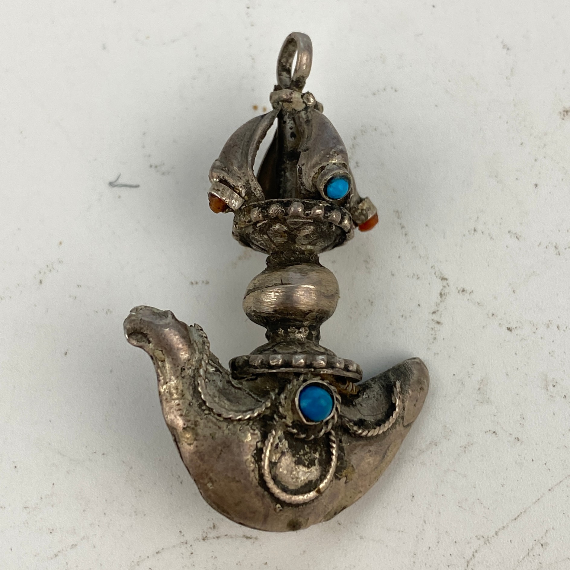 ZBM·20世纪前期藏式嵌宝石钺刀银44mm6gZBM25121909