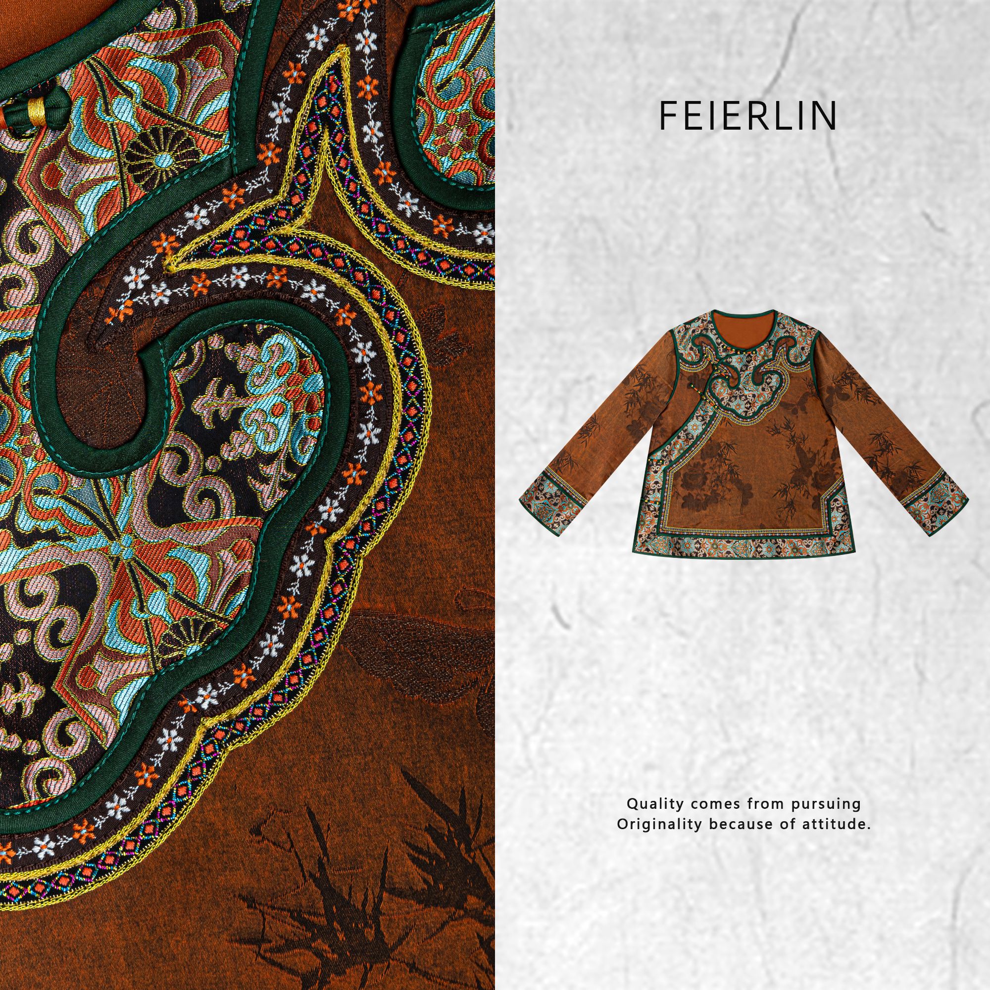 FEIERLIN- 深圳原创新中式女装桑蚕丝2025新款秋冬上衣90083