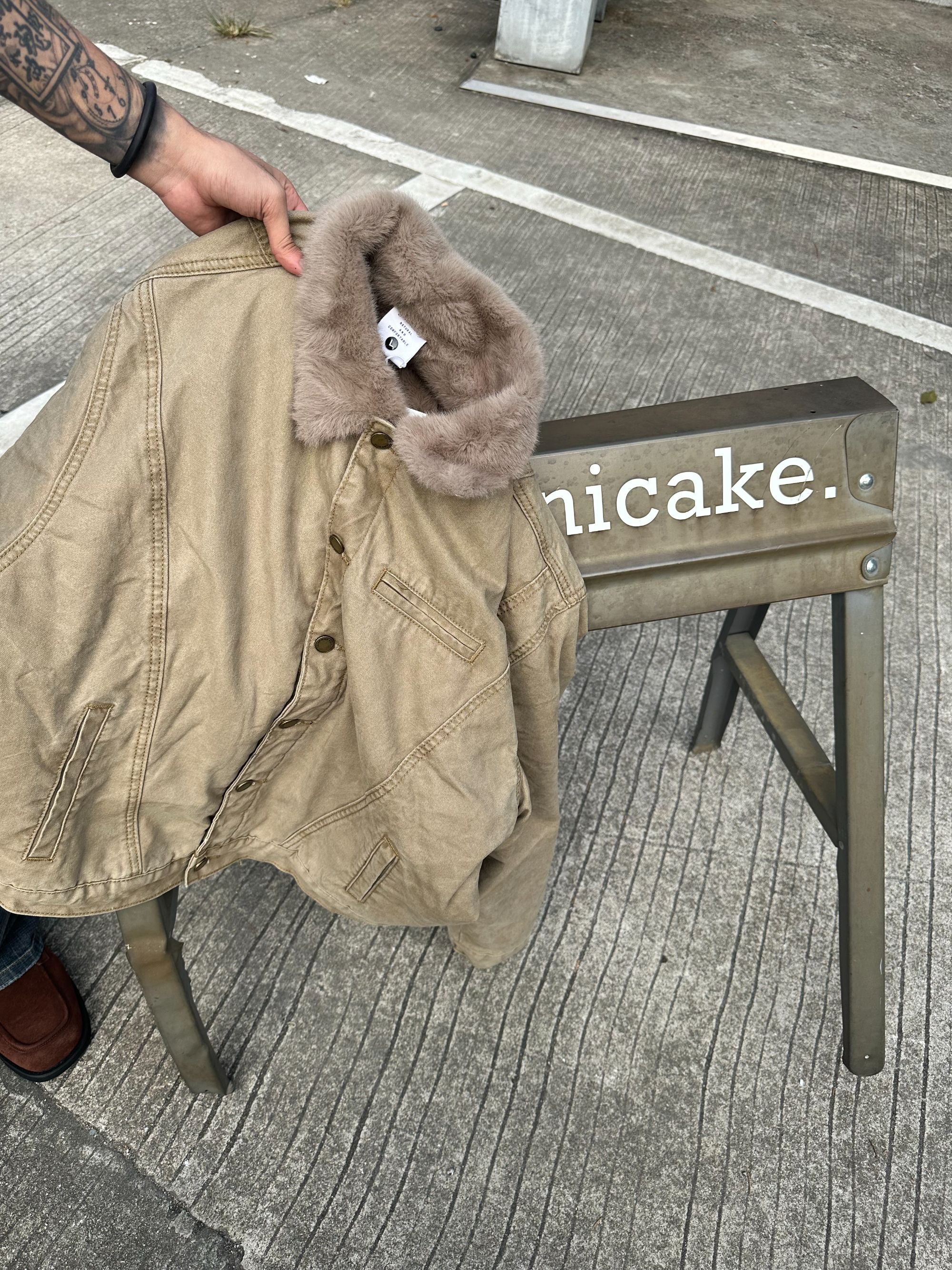 LVZONGWEI复古加绒加厚翻毛工装底特律夹克外套棉服