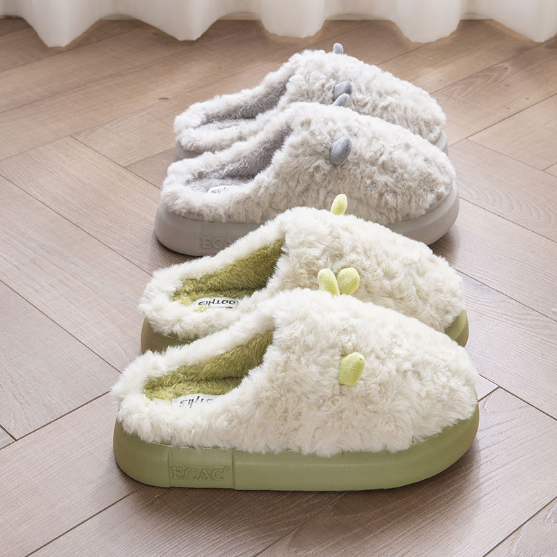 【摩登空间】毛毛棉拖鞋男女士冬季情侣居家用加绒保暖防滑厚底拖鞋