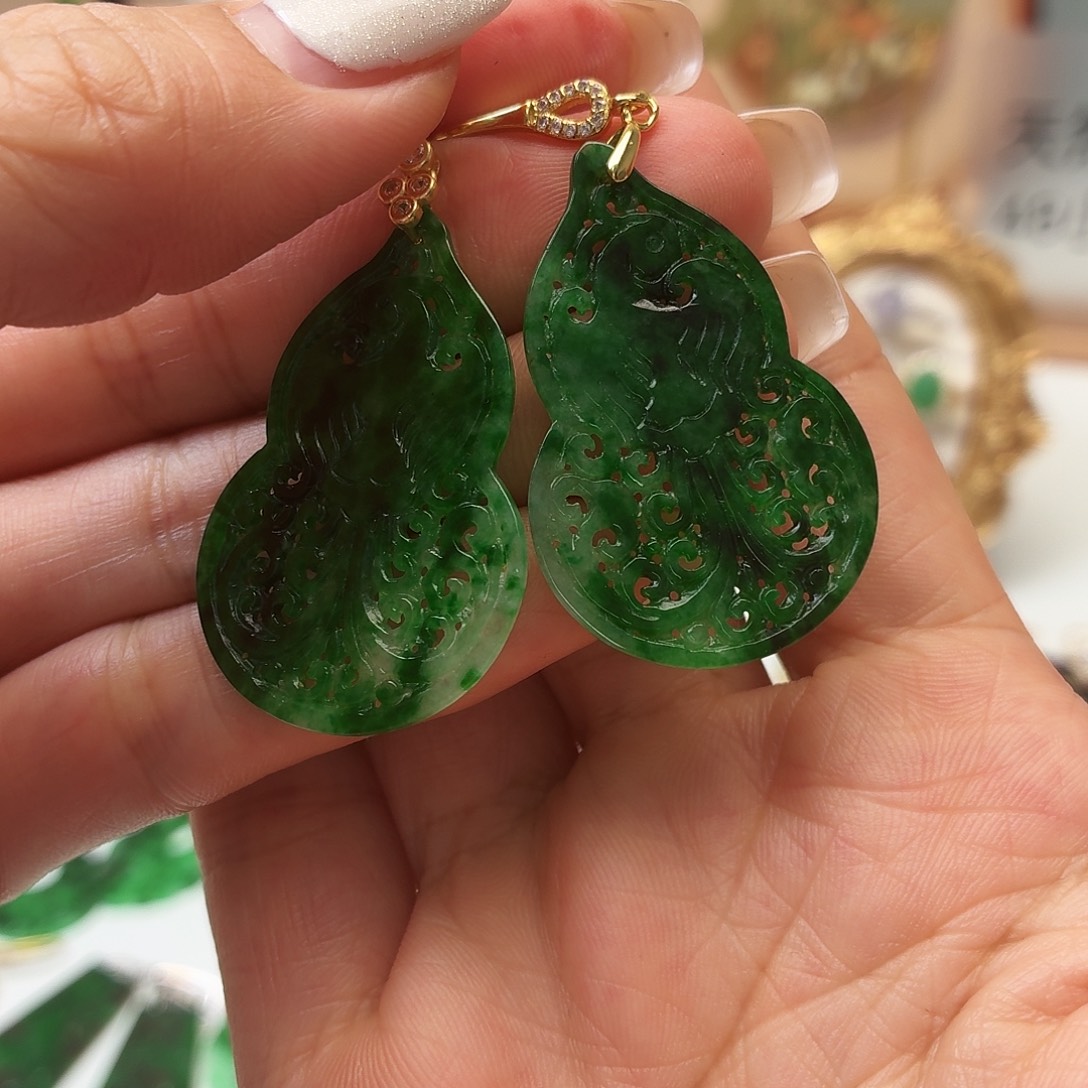 明***茄翡翠银S925镶嵌耳饰缅料