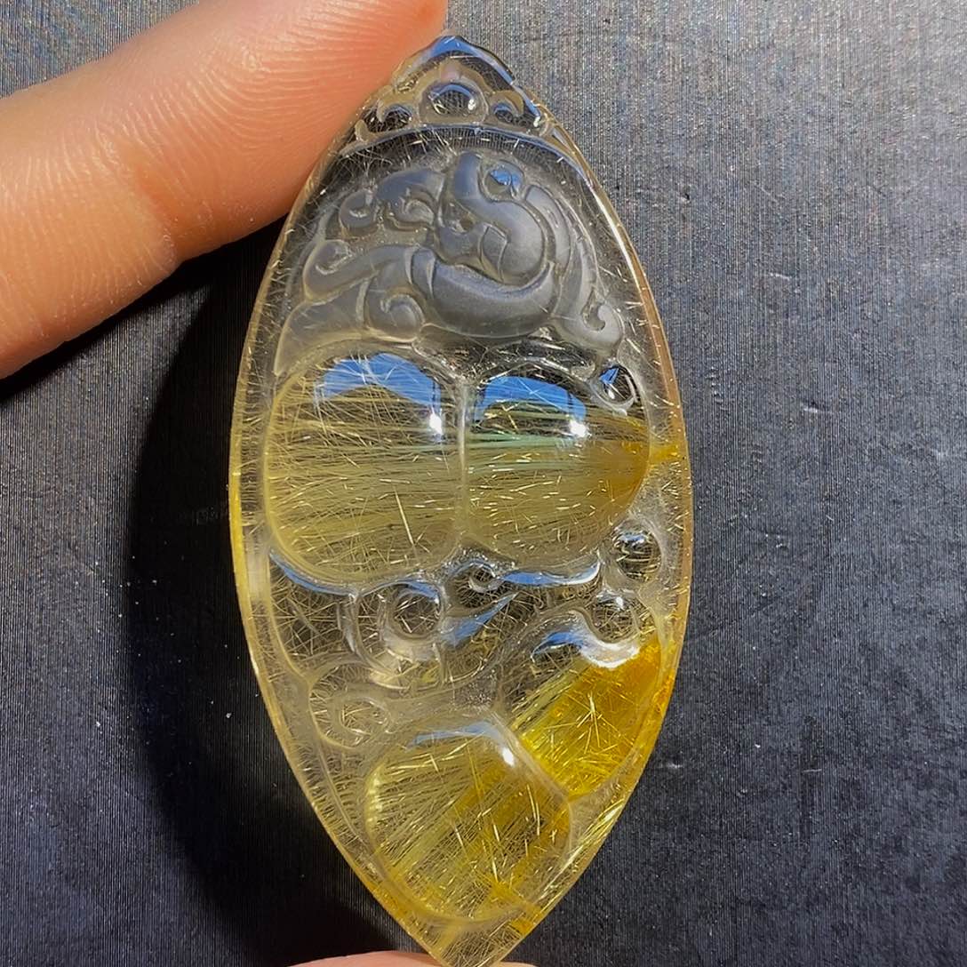 水晶颈饰未镶嵌天然发晶貔貅葫芦牌吊坠