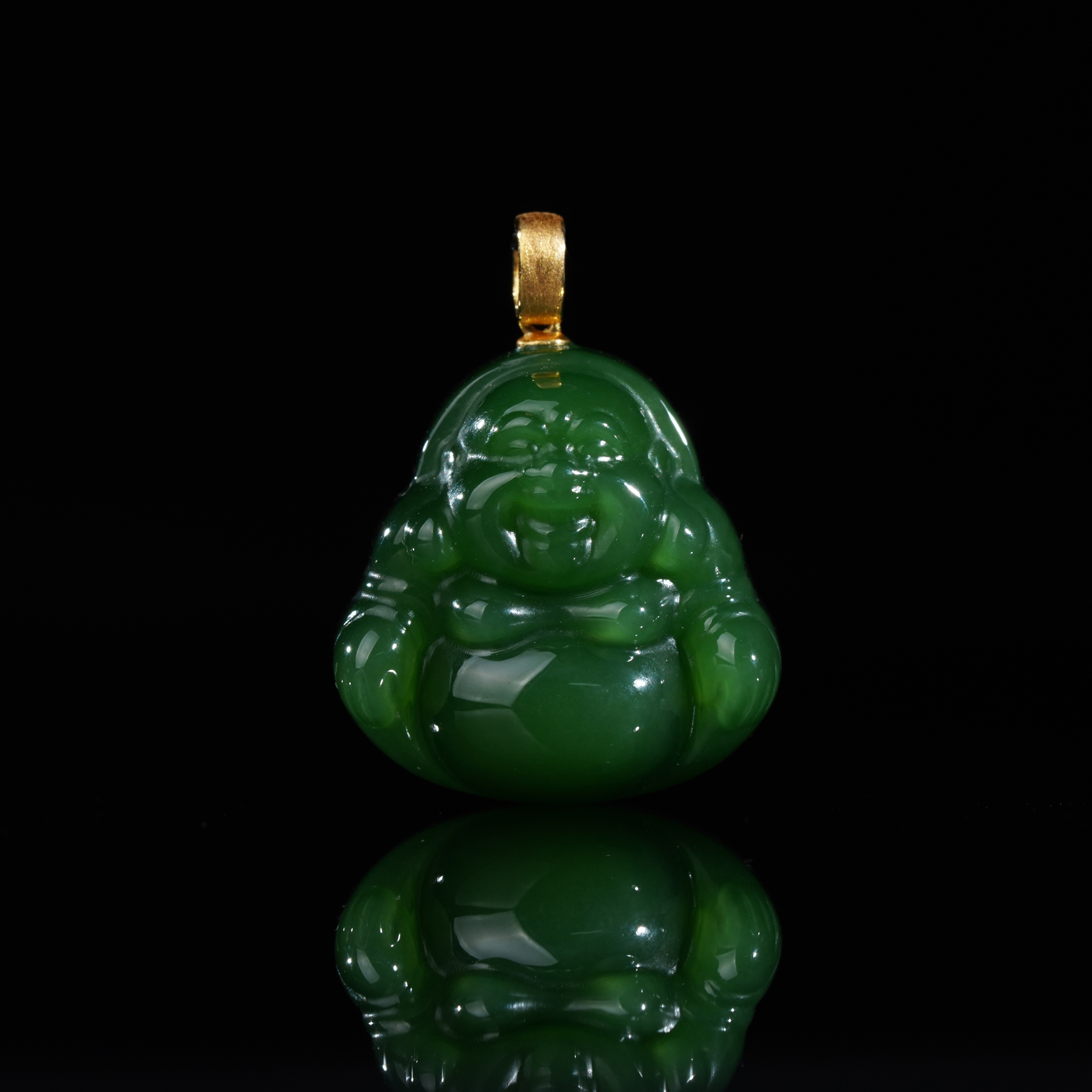 【鹿鸣】18k金和田玉碧玉佛公吊坠 18*18*10mm 不含链 Y17