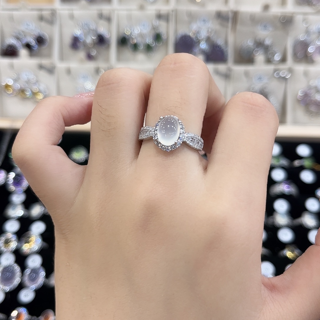 @***)岫玉银S925镶嵌戒指