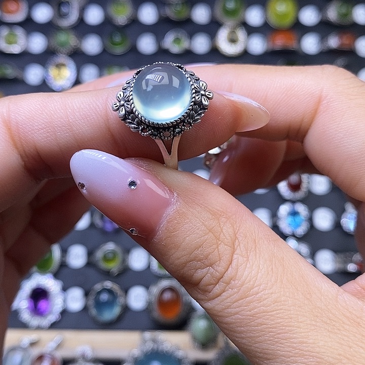 岫玉戒指银S925镶嵌戒指