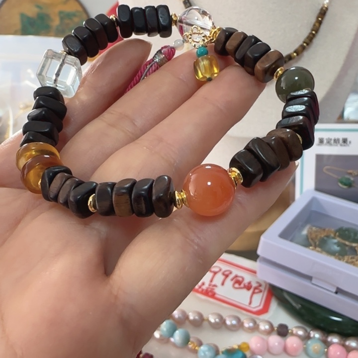 好***莲玛瑙/玉髓未镶嵌手链卡10.7圆珠设计款沉香多宝有结构