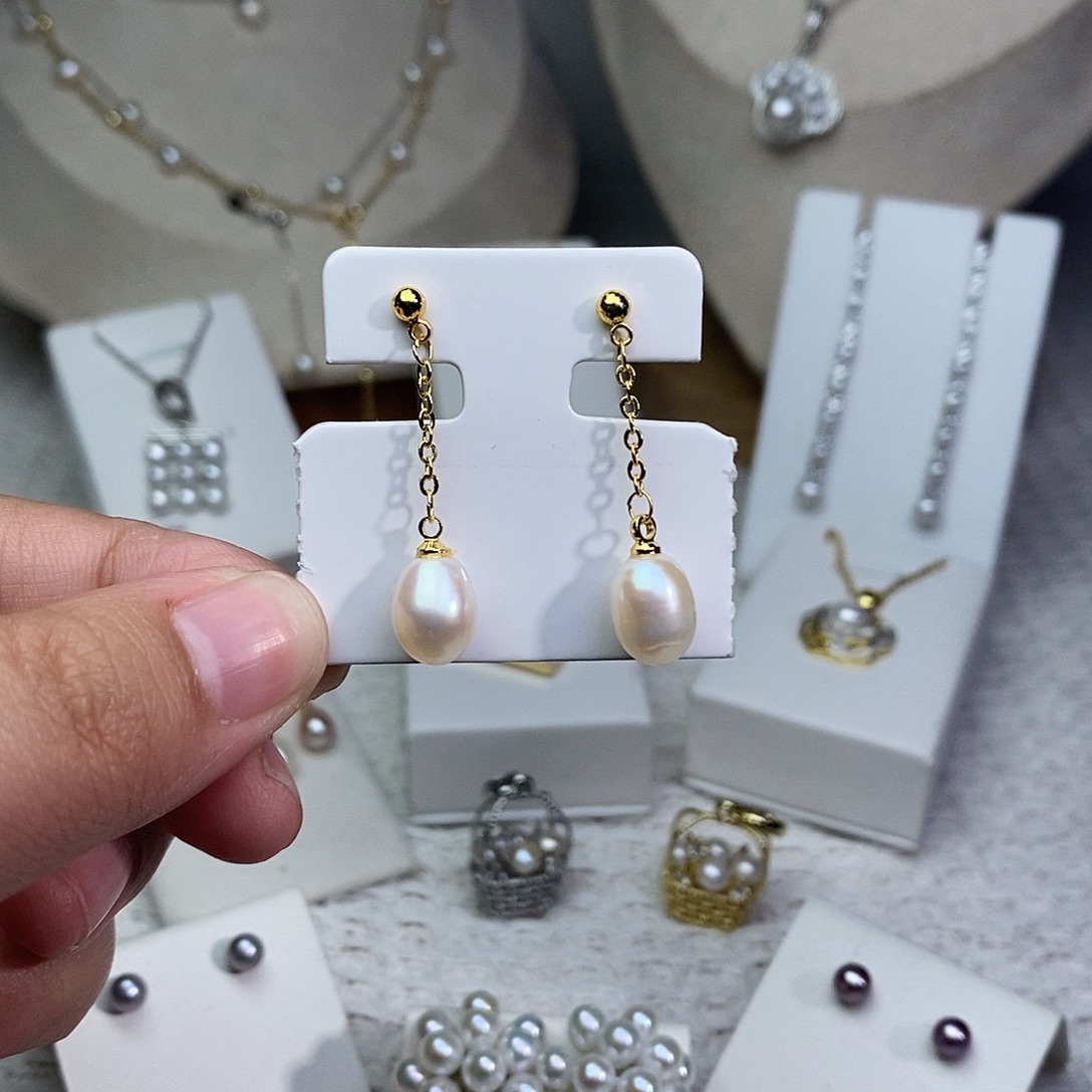 耳饰银S925镶嵌淡水珍珠