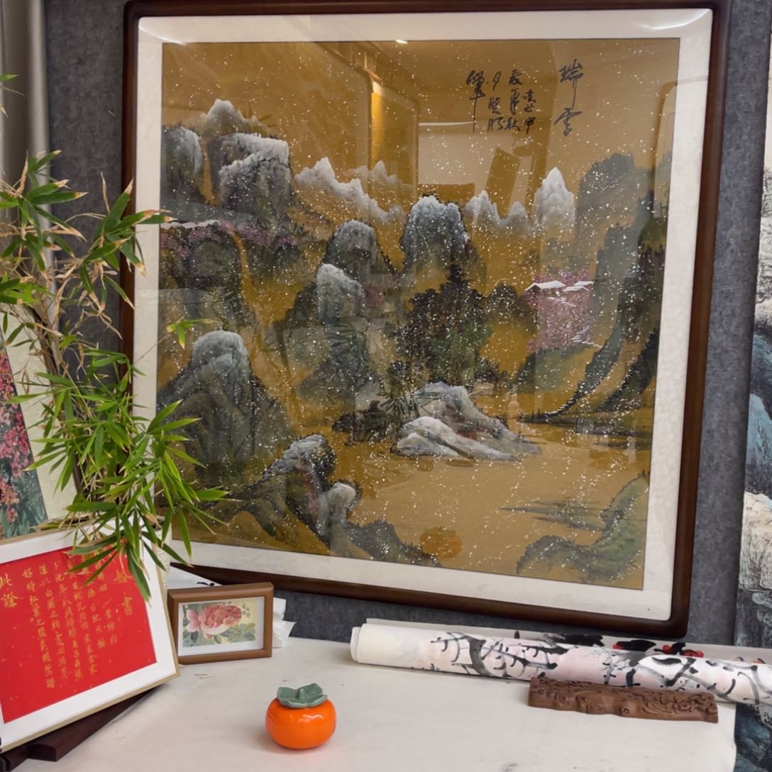 国画雪景104×104实木画框