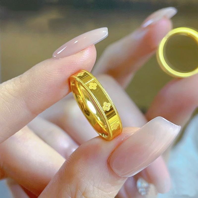 合金戒指 幸运草四叶草戒指指环女金色素圈轻奢高级感礼物