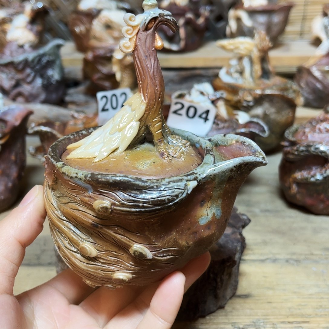 杯柴烧粗陶手捏宝瓶