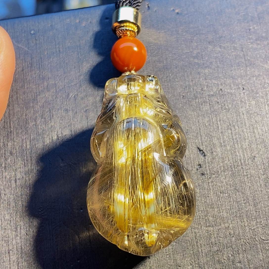 水晶颈饰未镶嵌天然发晶貔貅吊坠