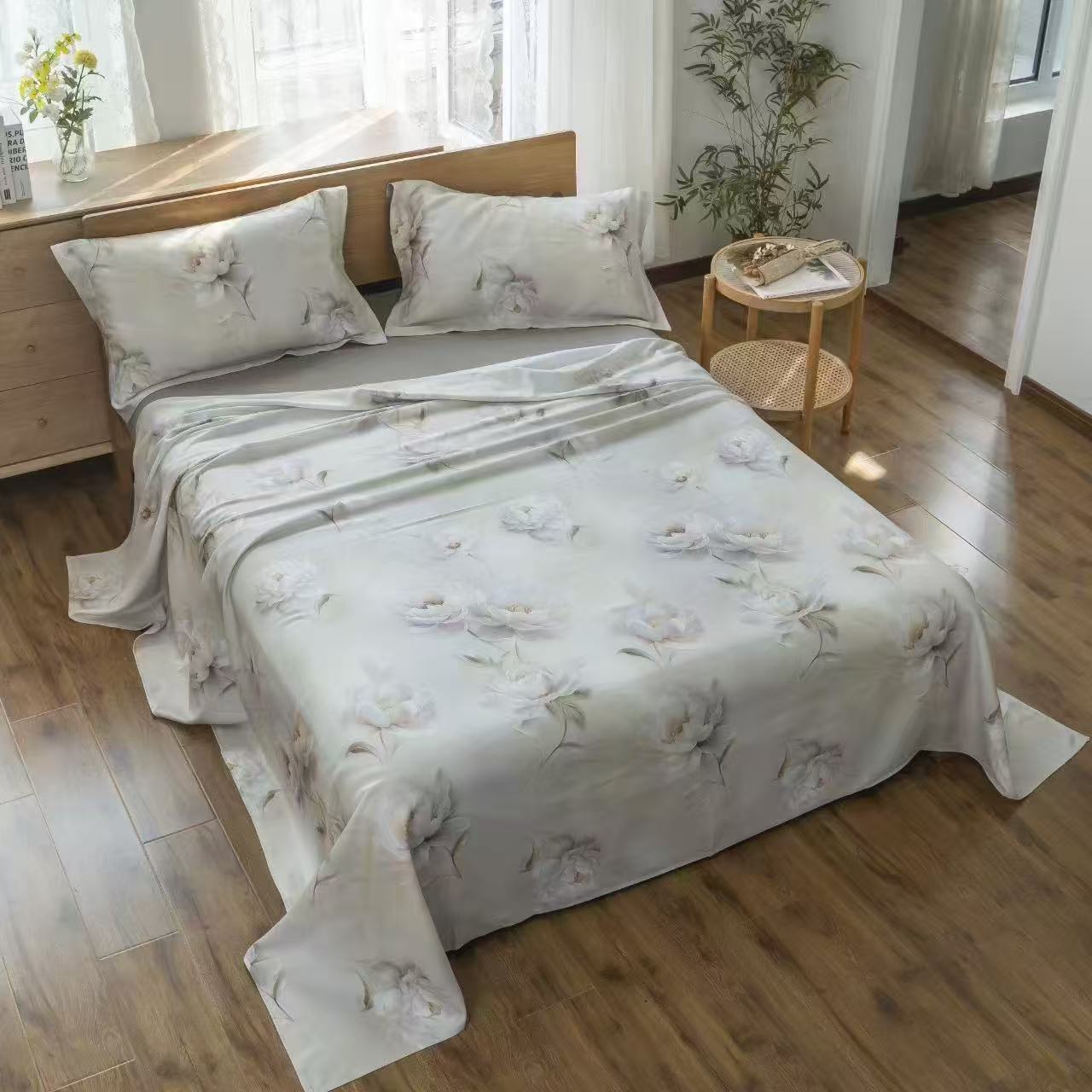 （包装坏了）WHT竹纤维软凉席三件套250*260微瑕～花期Q305不挑花色