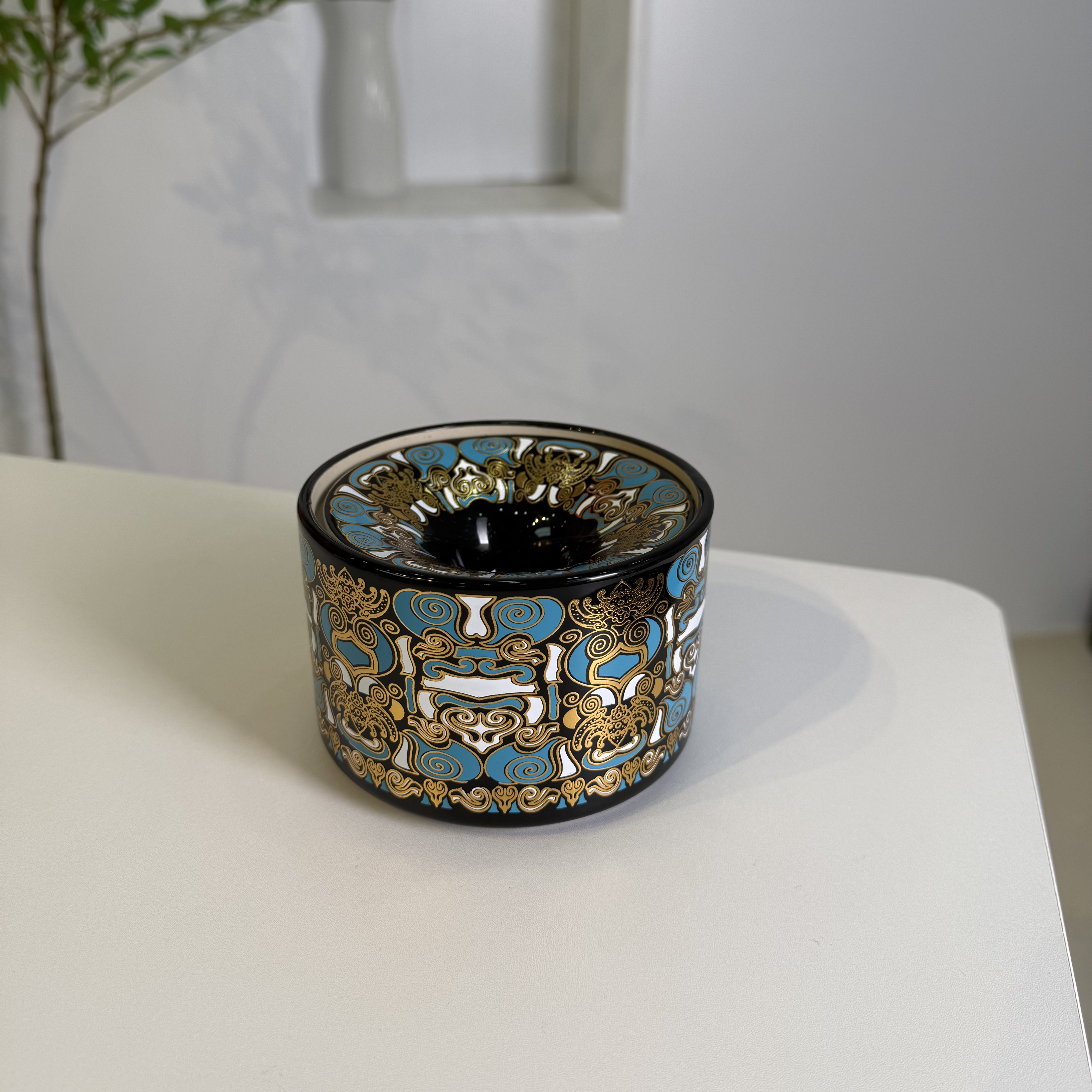 金银错脸谱烟灰缸-黑@zh2044