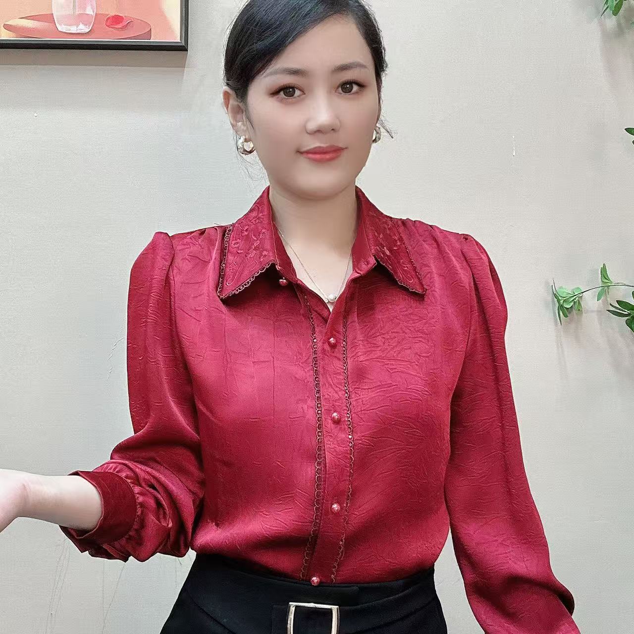 春秋百搭开衫长袖刺绣秋季衬衫宽松时尚显瘦轻奢上衣