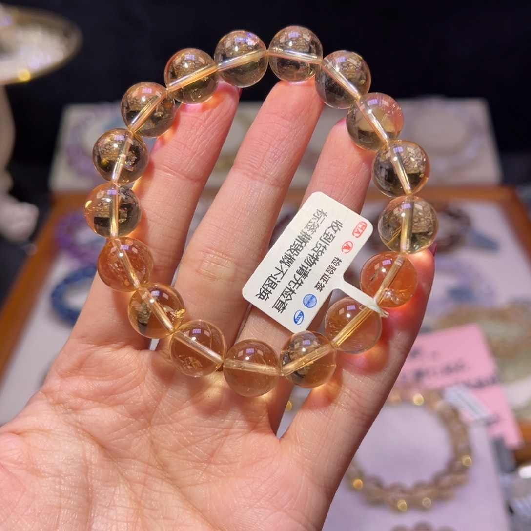 水晶手串未镶嵌L*11m巴西暴力黄水晶