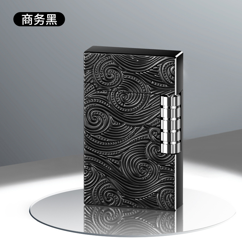 【商务黑】朗声钢音侧滑砂轮充气斜火打火机优雅明火高档礼品打火机