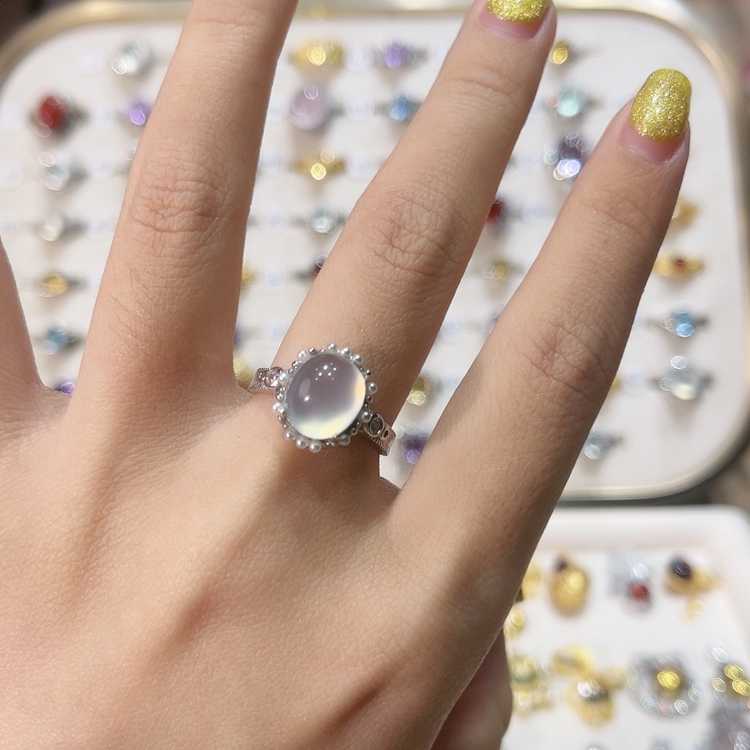 蛇纹石玉戒指银S925镶嵌