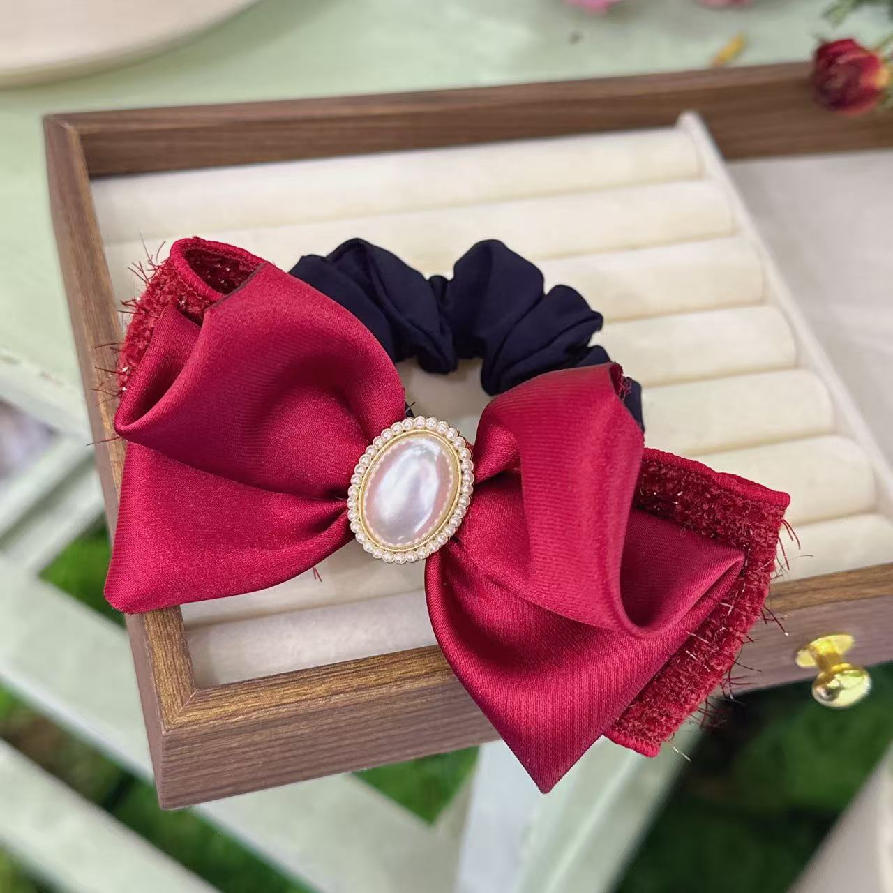 新款轻奢红色细闪质感面膜发圈WM-1442