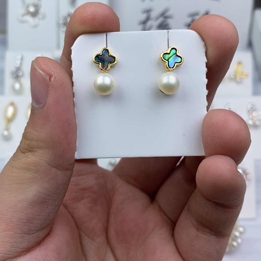 银S925镶嵌耳饰淡水珍珠