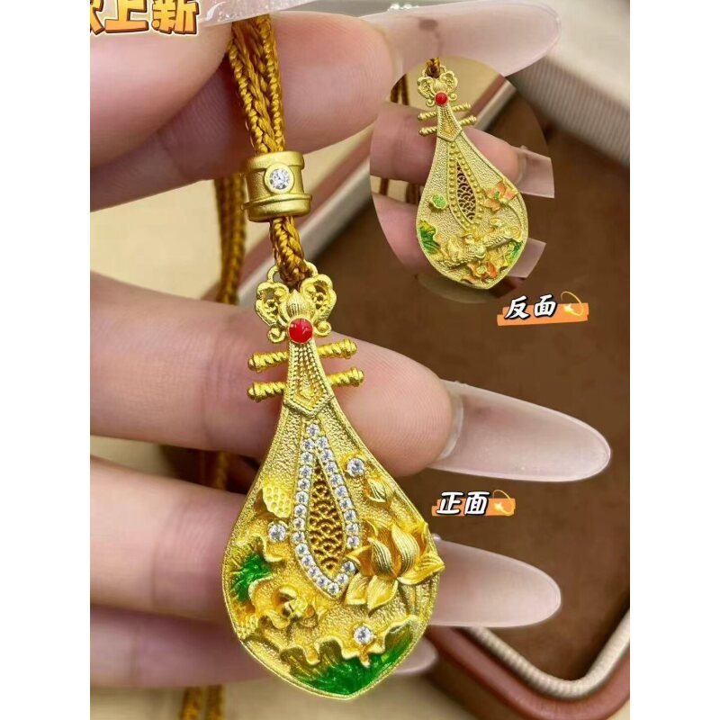 喜宝春花琴瑟和鸣银镀金挂坠镶嵌珐琅掐丝工艺