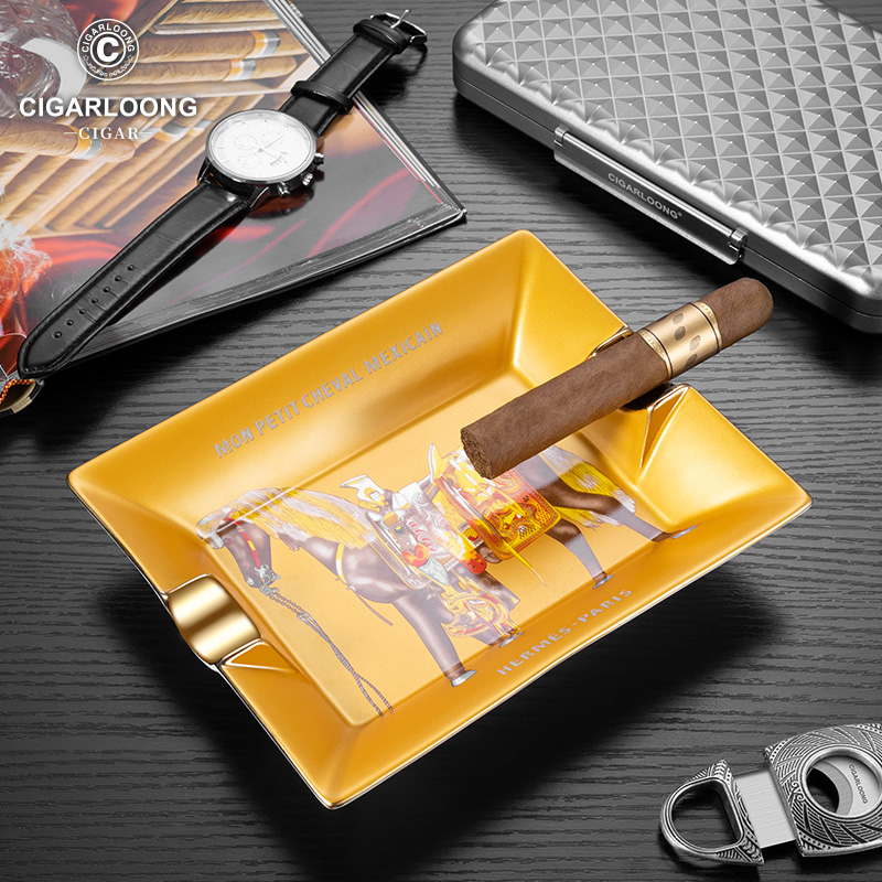 茄龙雪茄烟灰缸双烟槽大口径时尚轻奢办公室客厅陶瓷烟缸CG-24K5