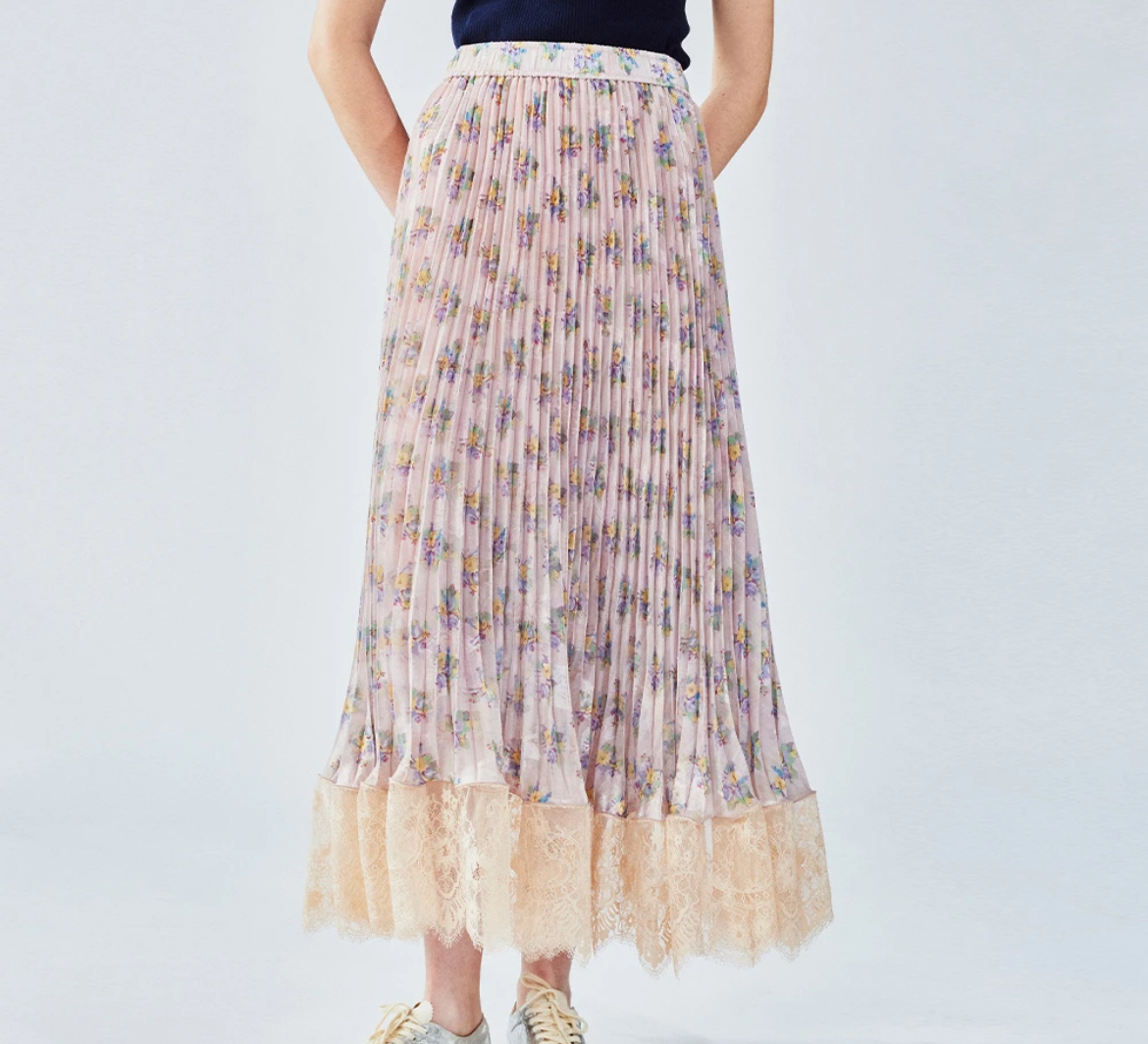 正尾设计师品牌我爱我家墙纸花蕾丝百褶裙半身裙女