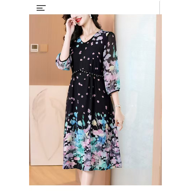 花瓣翩翩飞连衣裙 时尚轻奢亲肤透气中长款连衣裙气质显瘦