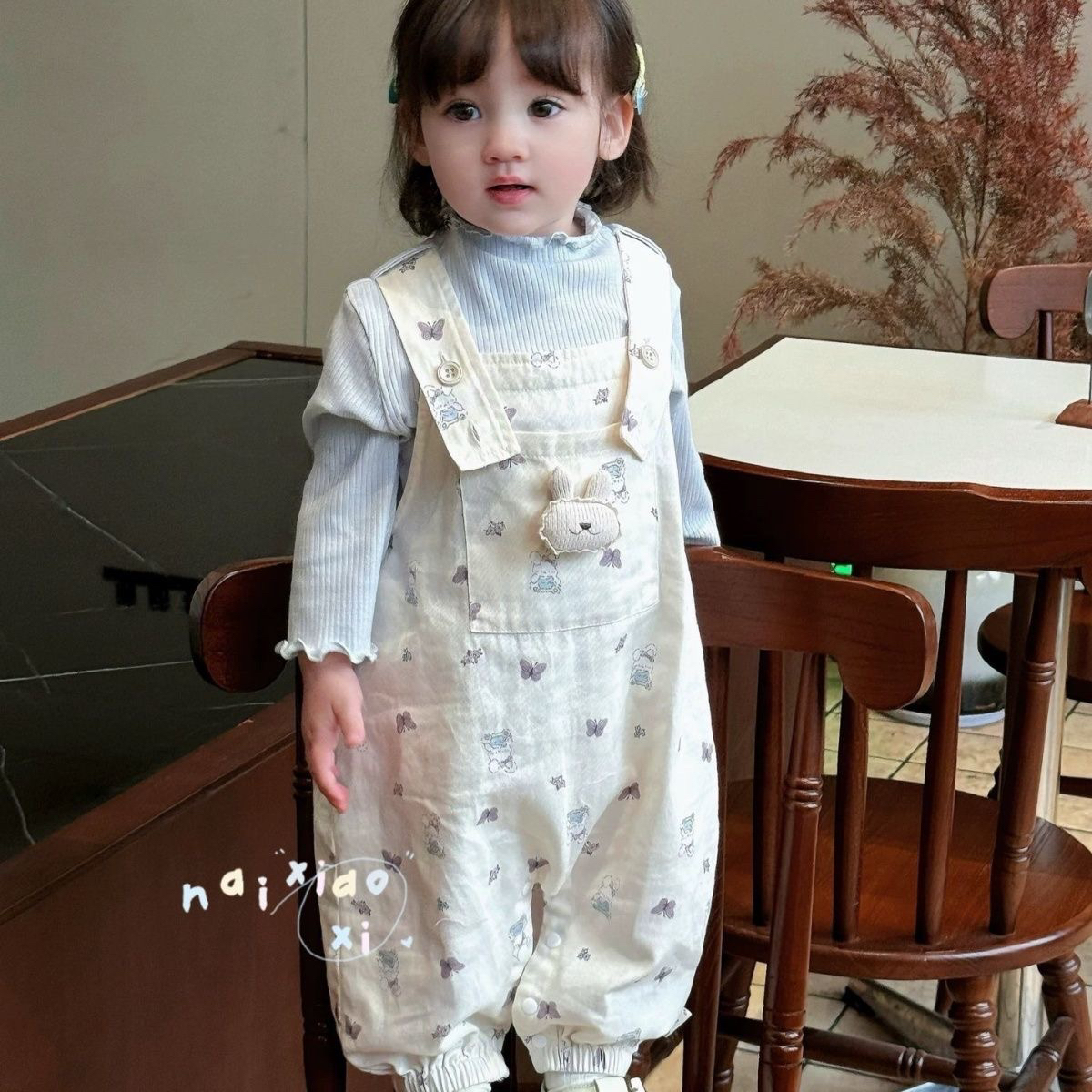 女童套装春秋新款兔子背带裤女宝韩版洋气连体衣秋季外出服两件套
