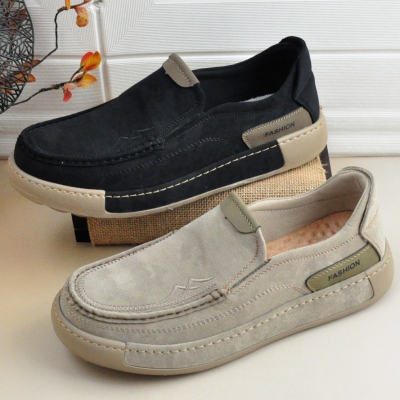 广州春秋男鞋一脚蹬圆头低帮休闲耐磨防滑布鞋韩版舒适风透气布鞋