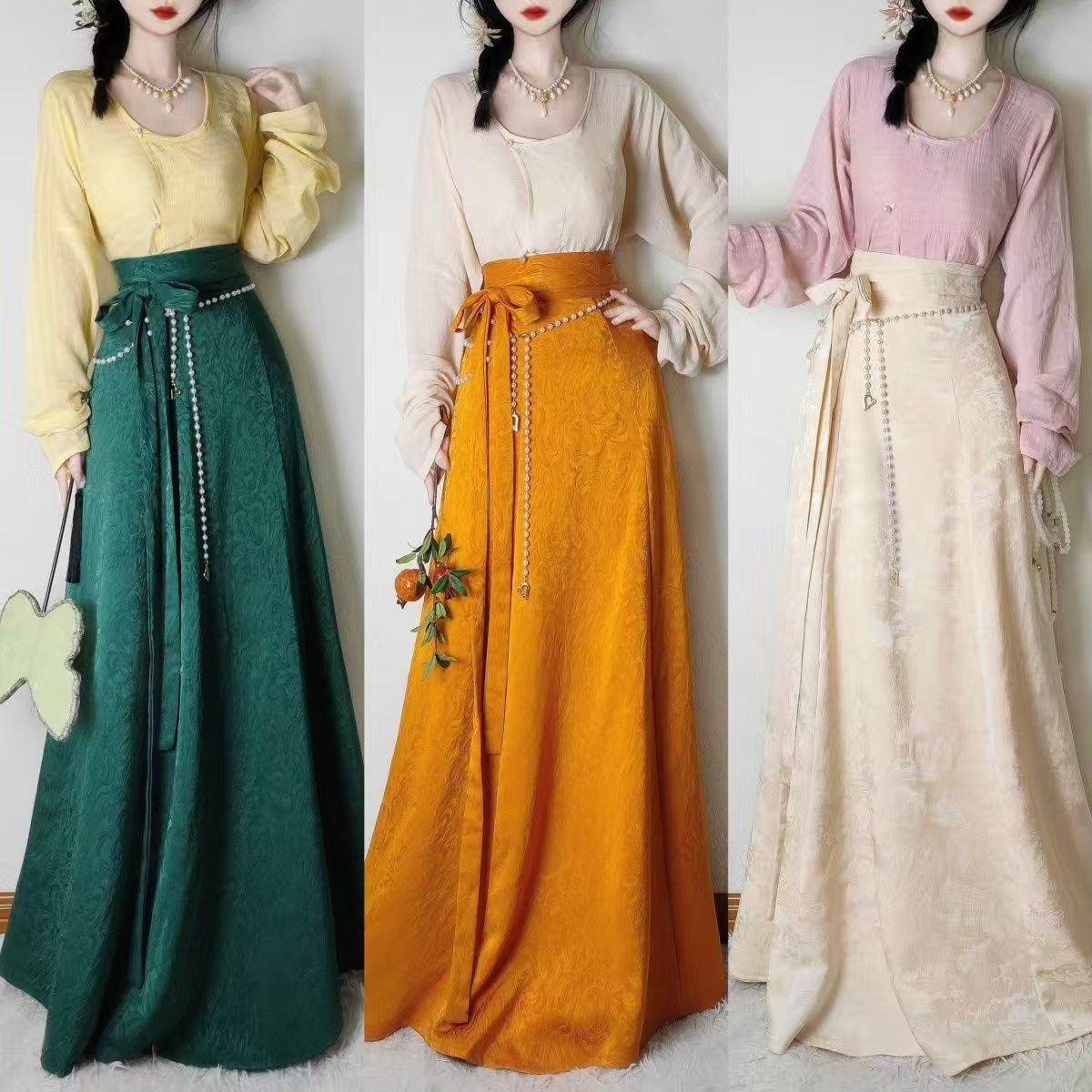 沐南亭[春莺]汉服唐制垂领衫齐腰提花八破裙春夏日常通勤百搭款