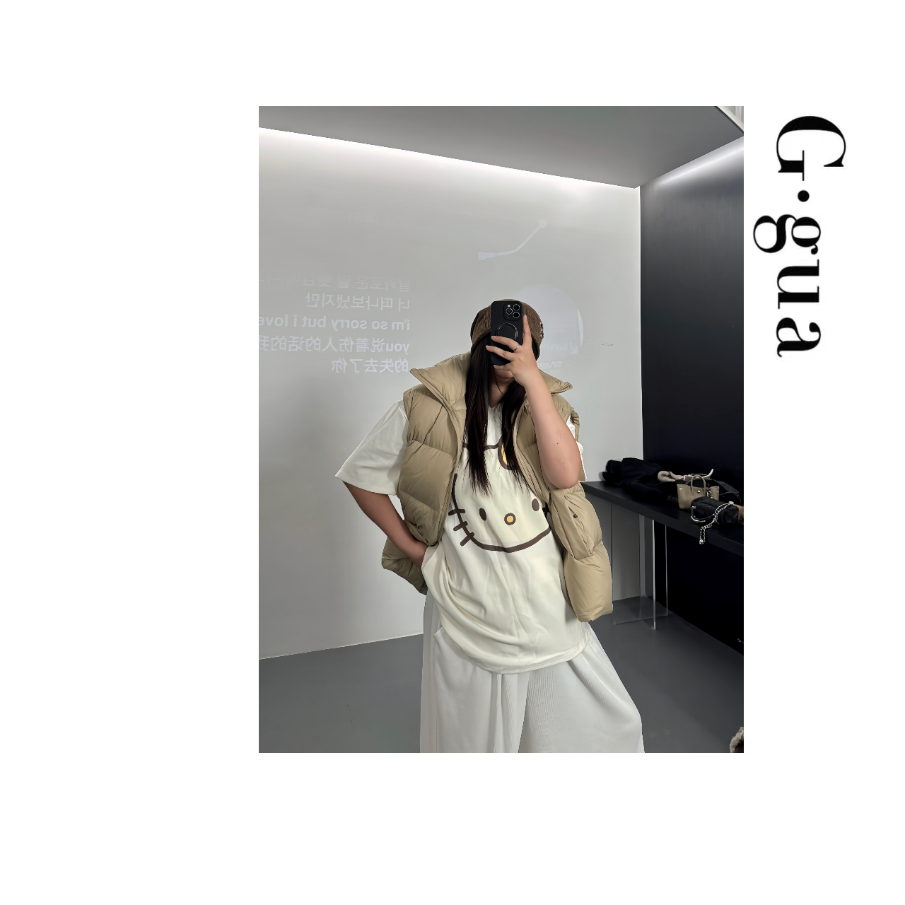 【张_Ggua】2025秋冬新款卡通kitty印花短袖磨毛T恤女宽松显瘦百搭