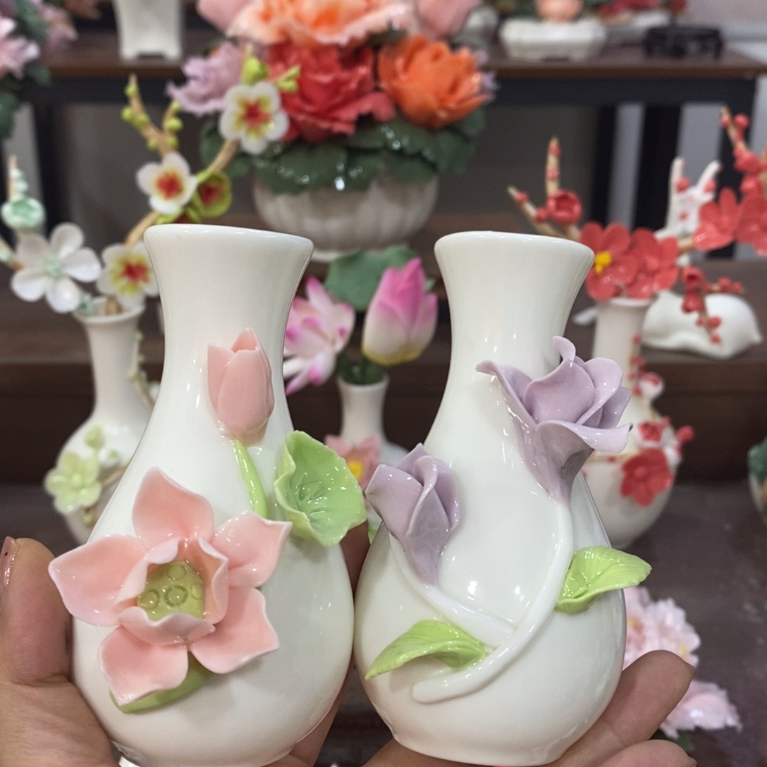 摆件陶瓷手工花摆件