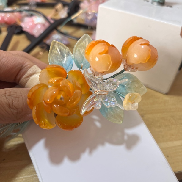 808琉璃木簪黄色发饰汉服旗袍盘发头饰国风流苏发饰