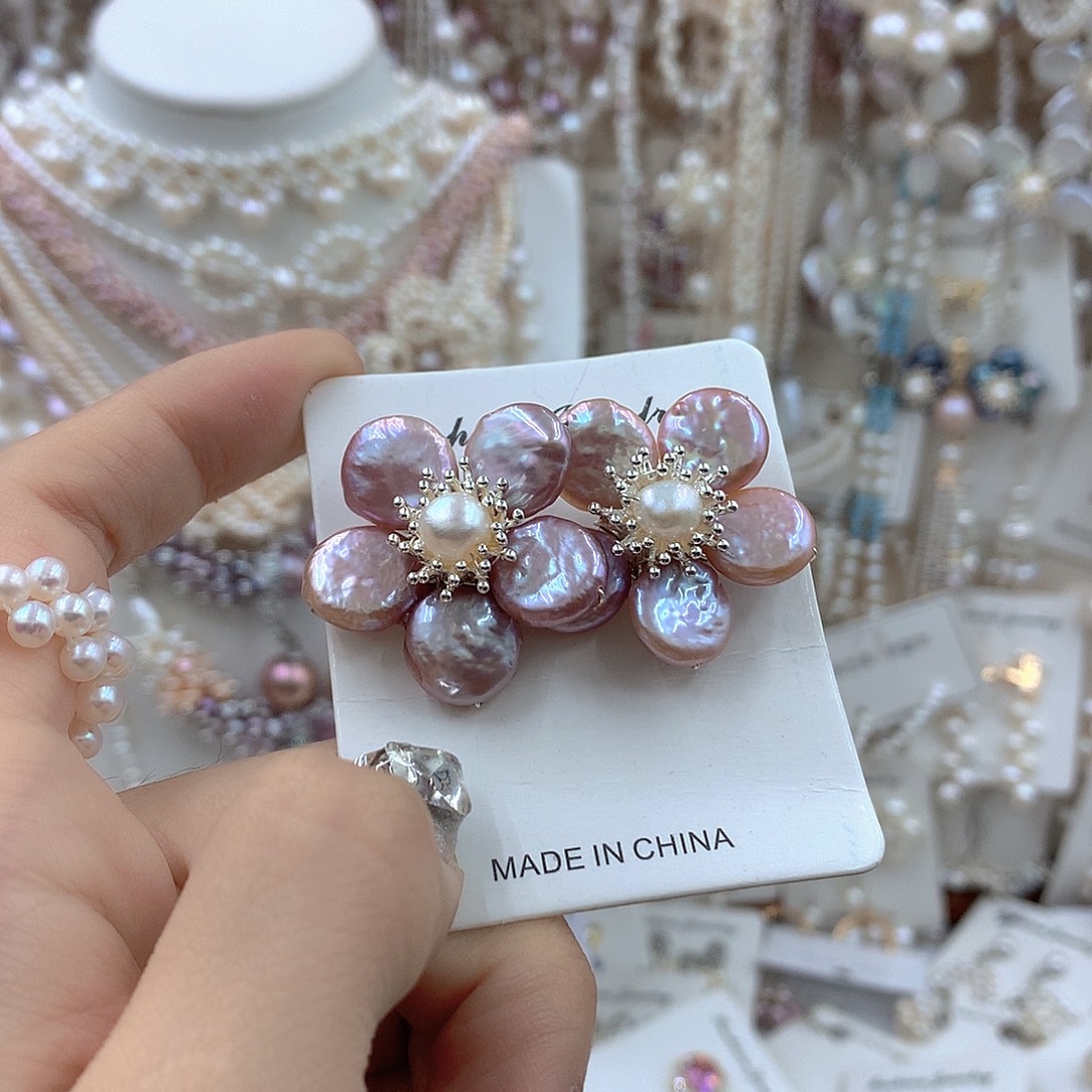 银S925镶嵌淡水珍珠耳饰