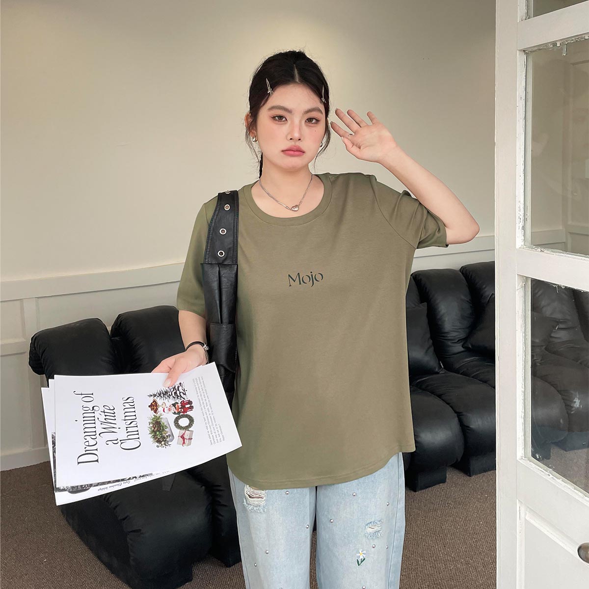 【现现专场】正肩巨显瘦简约百搭字母短袖t恤大码胖mm遮肚藏肉上衣