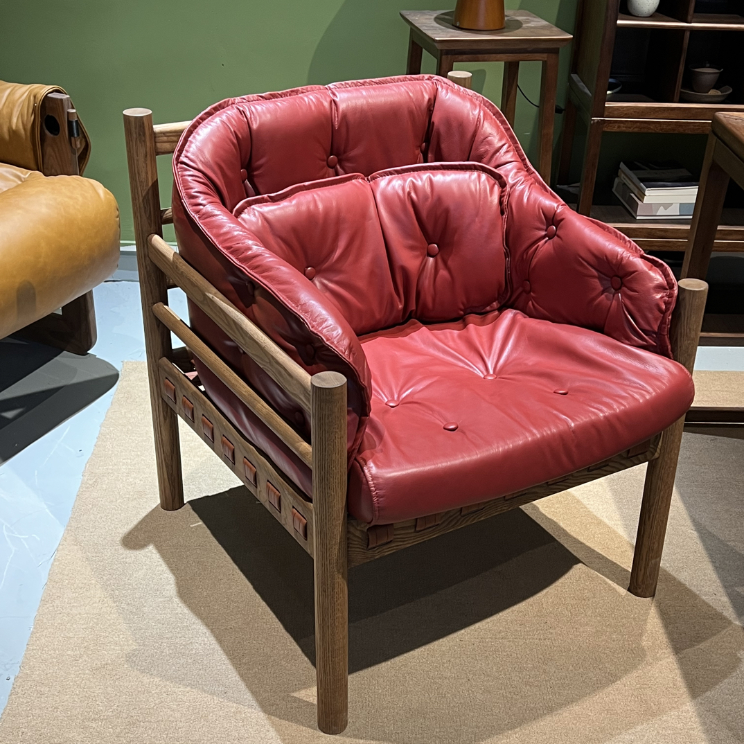 [头层牛皮维多利亚]头层油蜡牛皮休闲椅家用北美白蜡木茶室客椅