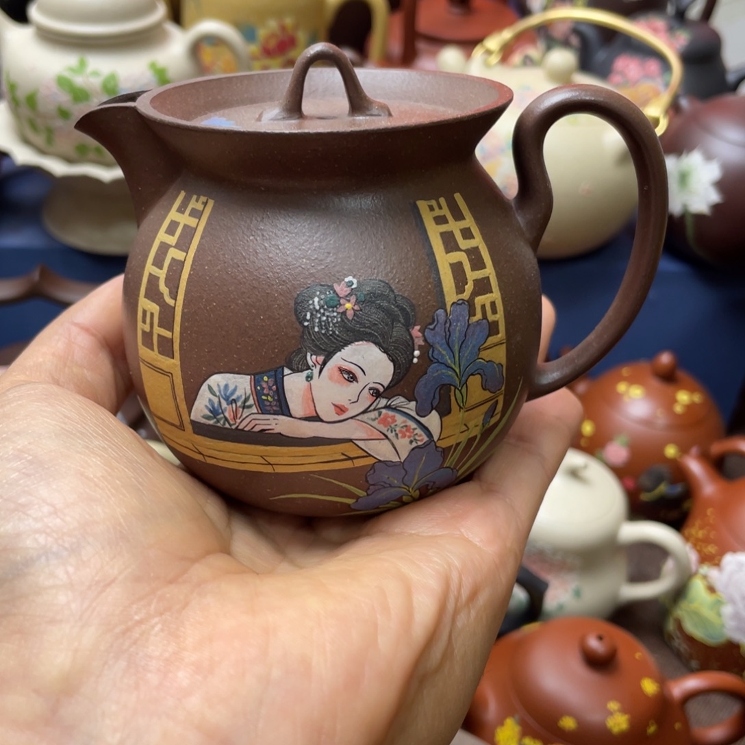 用***3茶杯红泥紫砂茶壶200cc