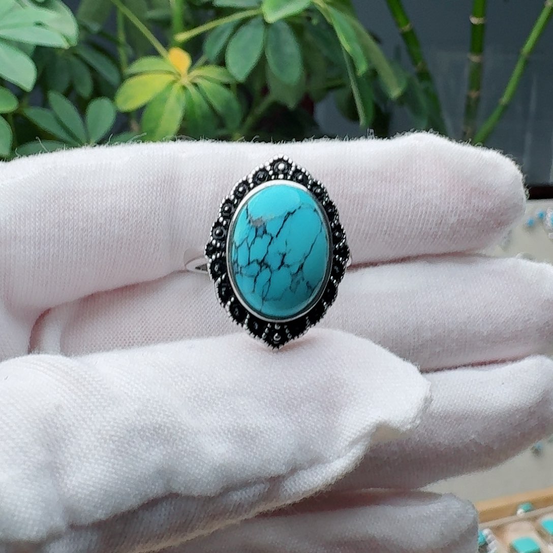 绿松石银S925镶嵌戒指戒指