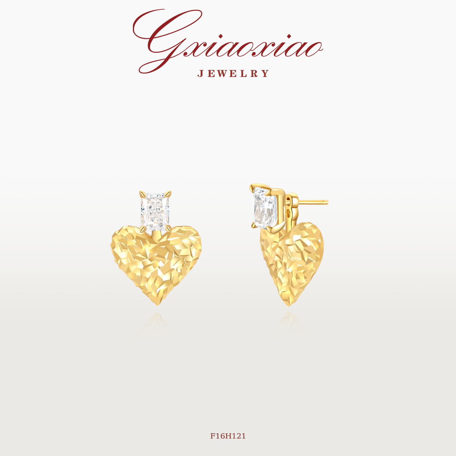 G XIAOXIAO 高级气质冰花爱心耳环 F16H120 F16H121