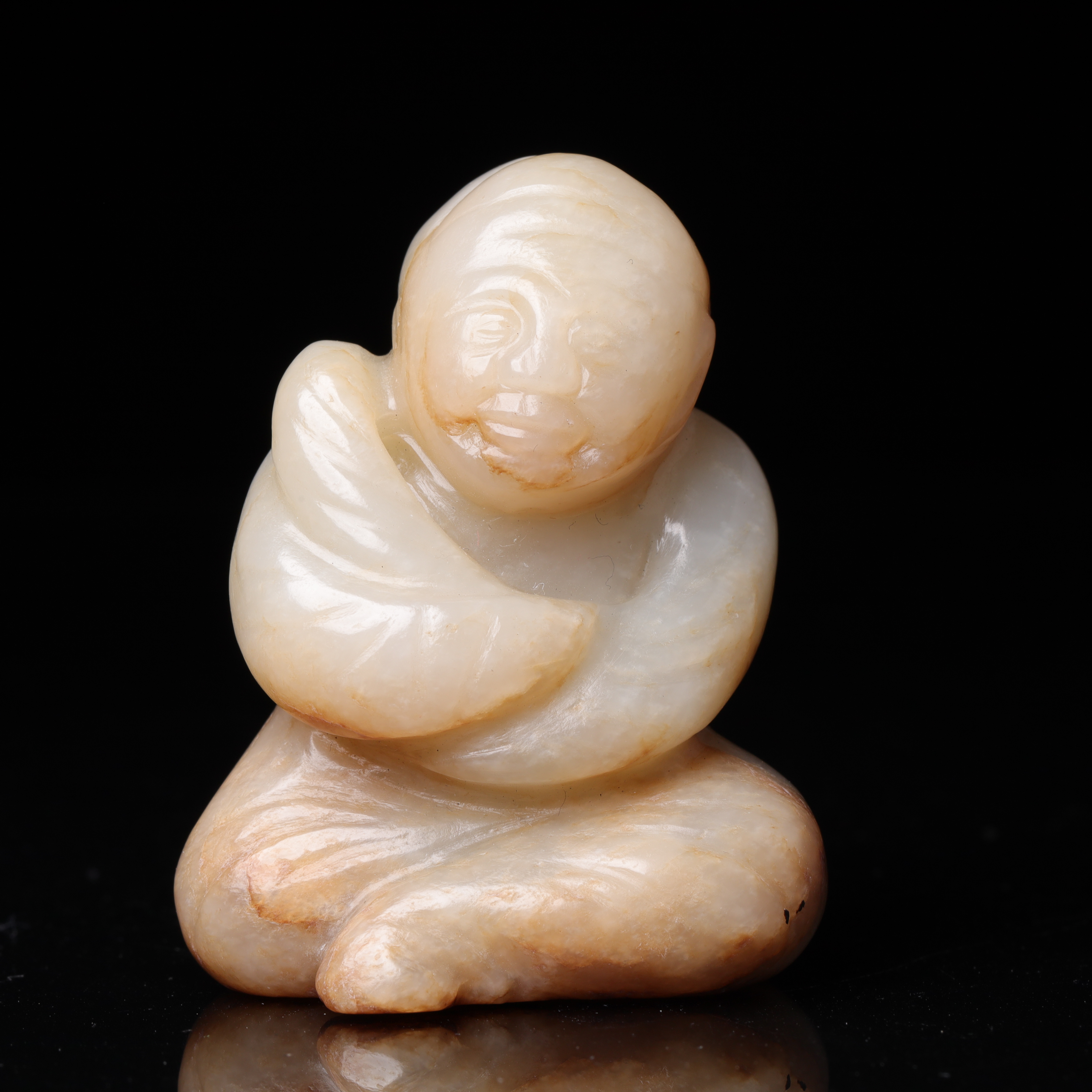 明代和田玉童子花件